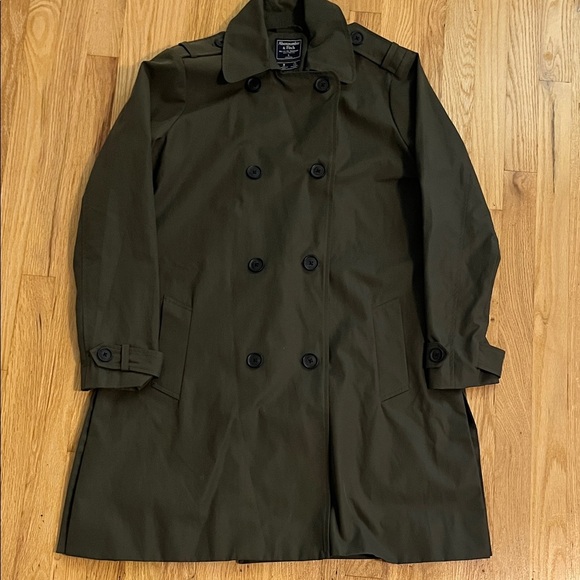 Abercrombie & Fitch Green Trench Coat Sz L - Picture 1 of 10